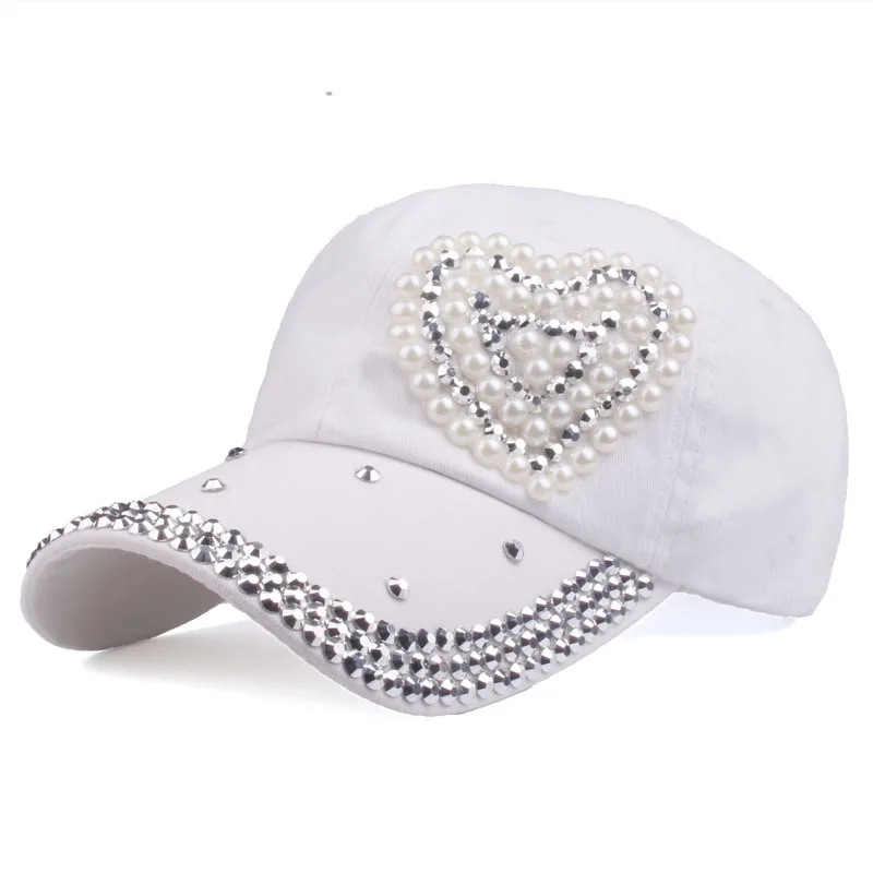 WJ7621 Customize Women  denim cloth  Artificial stones bling bling red i love heart Jesus  Customize  Cotton  Baseball Caps