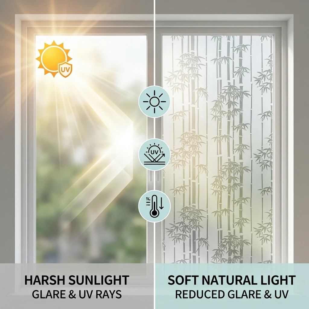 Elegant Vertical Bamboo Silhou - Window Insulation Film ulasan dan harga