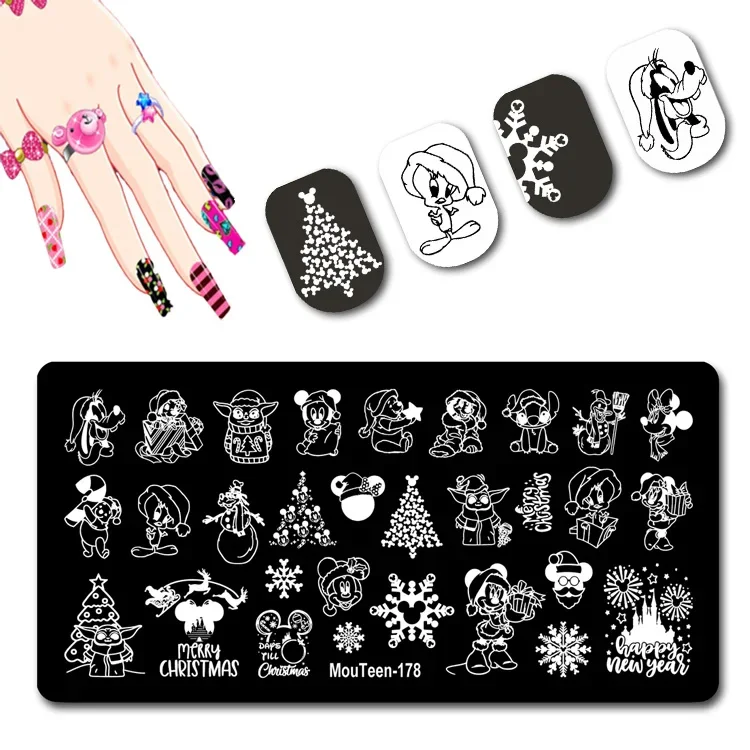 New Disney Christmas Cartoon Head Nail Stamping Plate Mickey Mouse Stamp Plates for Nail Art Decoration #178