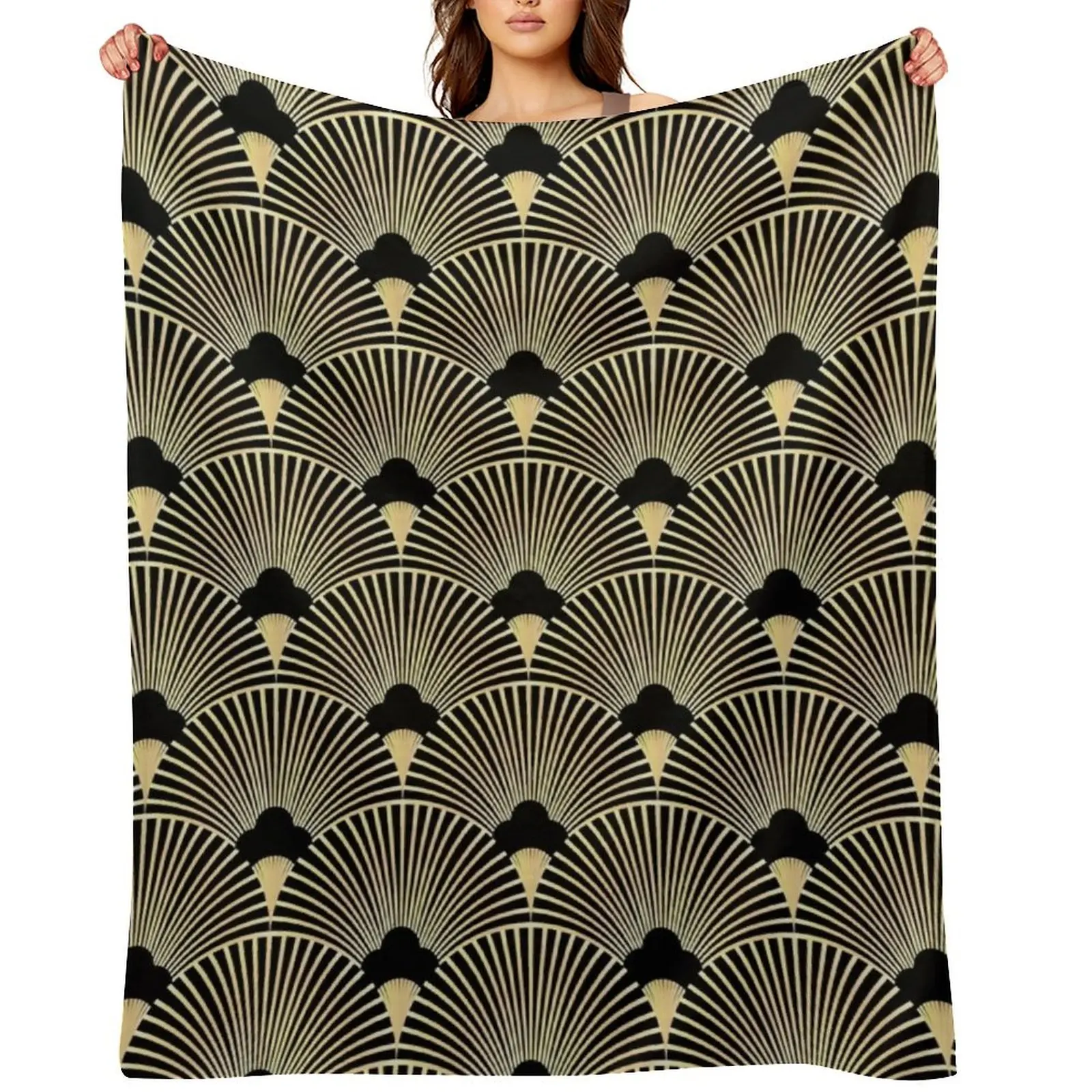 

Art deco, fan pattern, vintage,1920 era, gold,black,elegant,chic,The Great Gatsby,modern,trendy,girly Throw Blanket