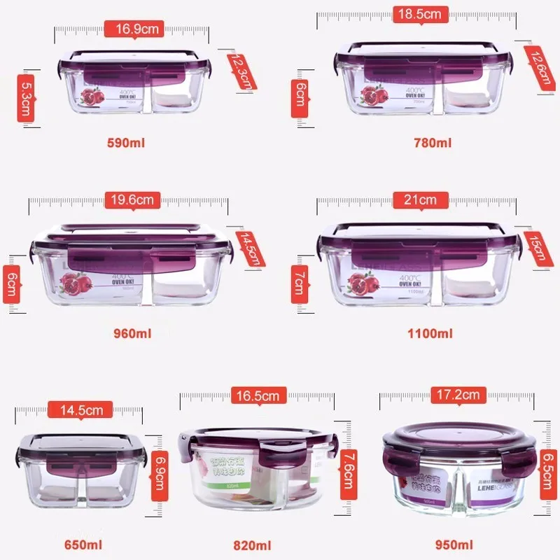 Microwave Oven Heating Lunch Box For Office Worker Leakproof Glass Lunch Box Set Round With Lid Seal Health Food Container