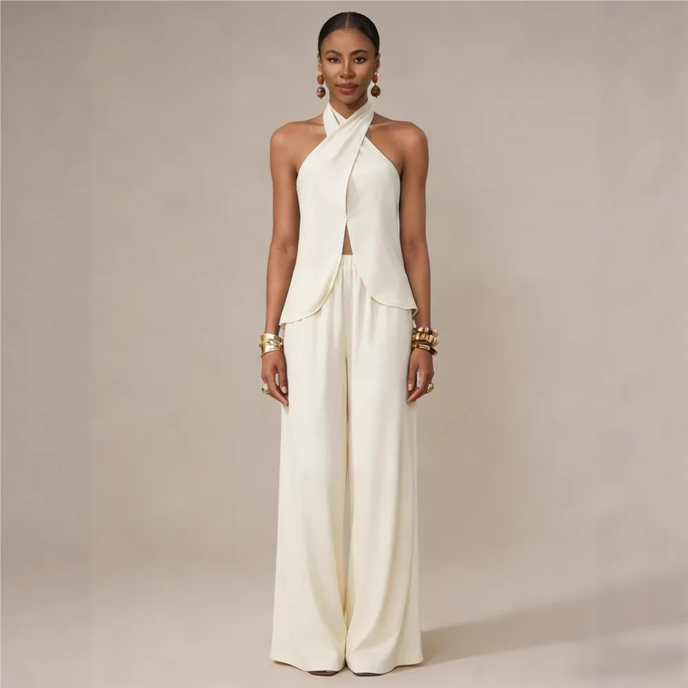 

Sleeveless Vest Trousers Cotton Linen Two-piece Summer New Women's Casual Short Slit Top Trousers Set Women's Matching Sets