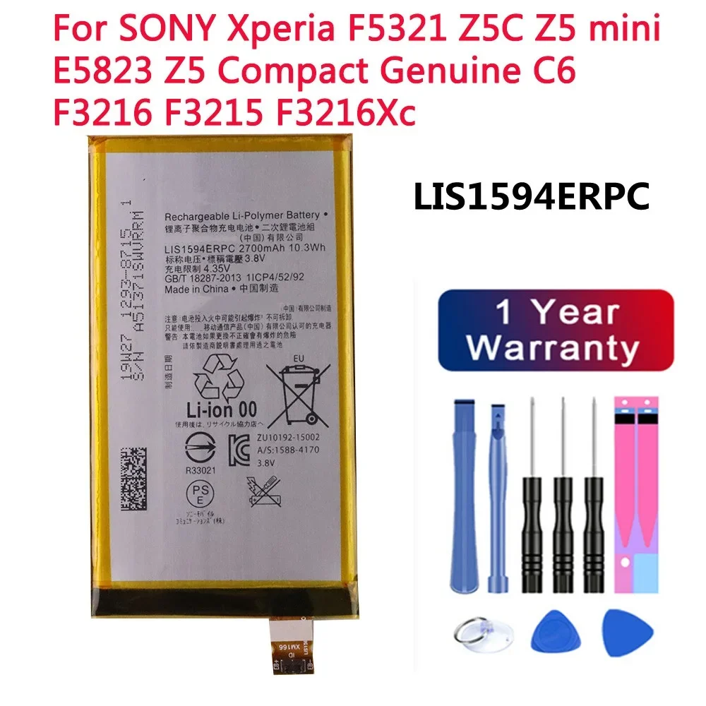 2700mAh LIS1594ERPC Battery For SONY Xperia F5321 Z5C Z5 mini E5823 Z5 Compact Genuine C6 F3216 F3215 F3216Xc Phone Batteries