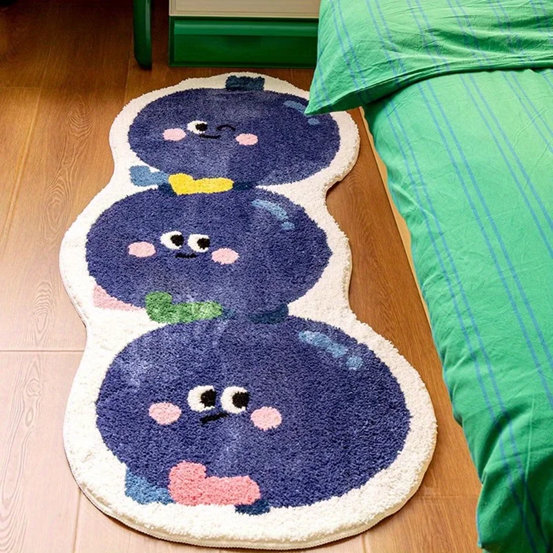 

Cute Irregular Shape Carpet Tomato Blueberry Pattern Area Rug Bedroom Bedside Long Strip Living Room Study Cloakroom Decor