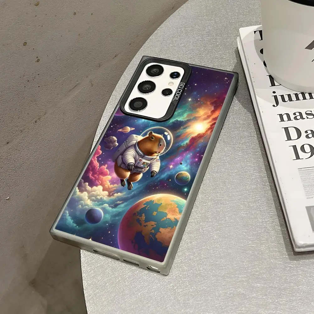 Cute Capybara Phone Case For Samsung Galaxy S24 S23 S22 S21 S20 Note20 Ultra Plus Fe colored silver Cover