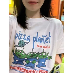 American Vintage Style Pizza Shirts Unisex Men Women Cartoon Printing Cute White Tees Summer Short Sleeve Cotton Loose T Shirts