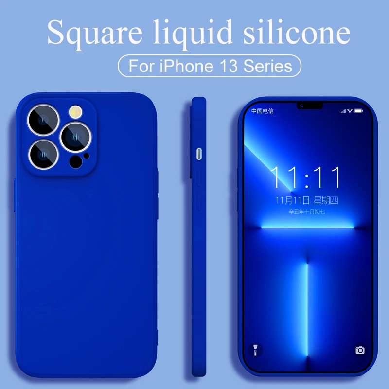 Original Square Liquid Silicone Soft Case For iPhone 11 12 13 14 15Pro Max Mini X XS XR 7 8 Plus Full Lens Protection Thin Cover