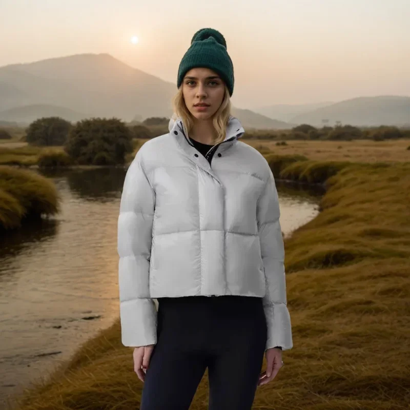 Cana * a Go * se chaqueta acolchada corta a prueba de viento de Color sólido invierno estilo corto grueso 90% chaqueta de plumas de ganso blanco abrigos de moda para mujer