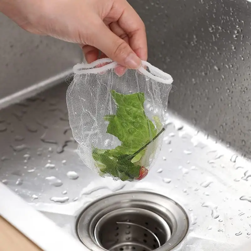 Foldable Sink Strainer Set With 100 Mesh Bags – Kitchen Drain Food Catcher, Self-Draining Sponge Holder, Stainless Steel Bracket