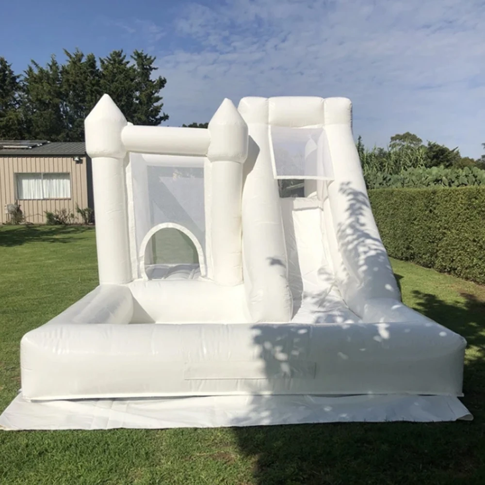 

wholesale Wedding White inflatable bouncy castle with slide and ball pit moon bounce house jumping bouncer children's trampoline