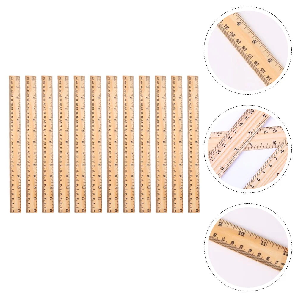 Règle en Bois Multifonction, Accessoire SвPortable, Droit, pour Étudiant, 12 Pièces