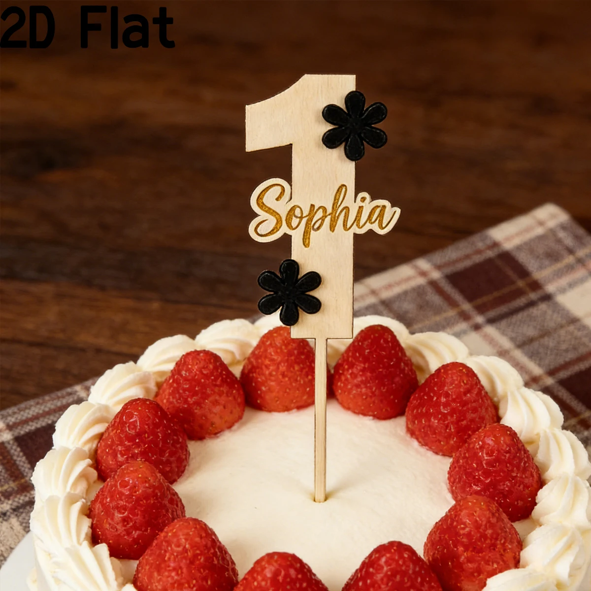 1pc little black flower Custom Name Wooden Acrylic Cake Topper,Home Family Friends Wedding Birthday Anniversary Graduation Gift view 3