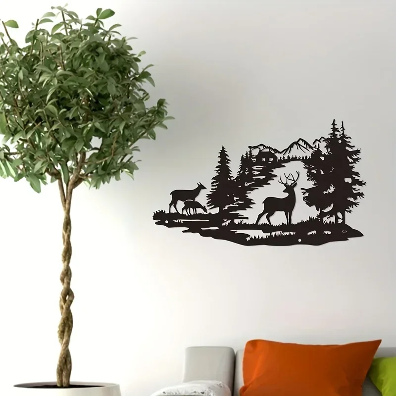 HELLOYOUNG  Explosions Selling Metal Crafts Wall Decoration Wrought Iron Home Decoration Art Deer Forest Modern Minimalist Decor