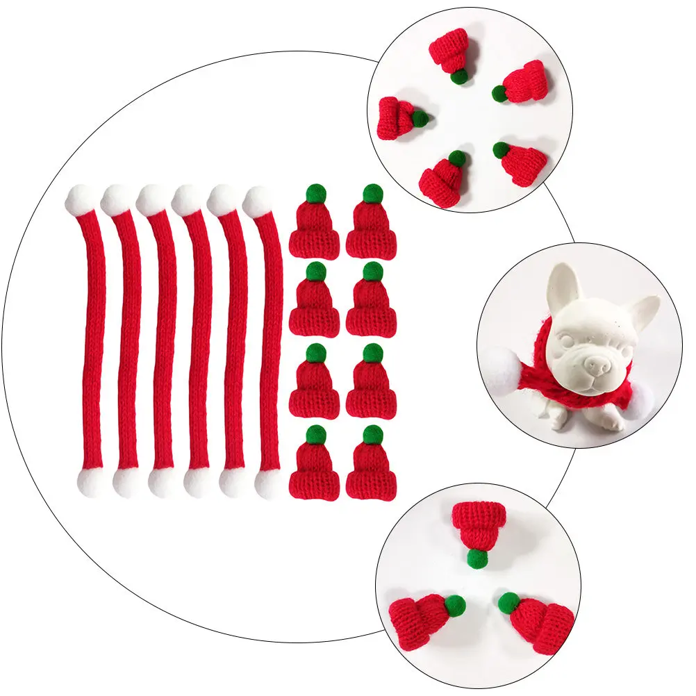 20 Piezas de Mini Gorros y Bufandas Navideñas de Lana Tejidos a Mano, Suministros de Navidad para Ropa, Gorros, Bolsos, Decoración del Hogar, Accesorios Cálidos para las Fiestas