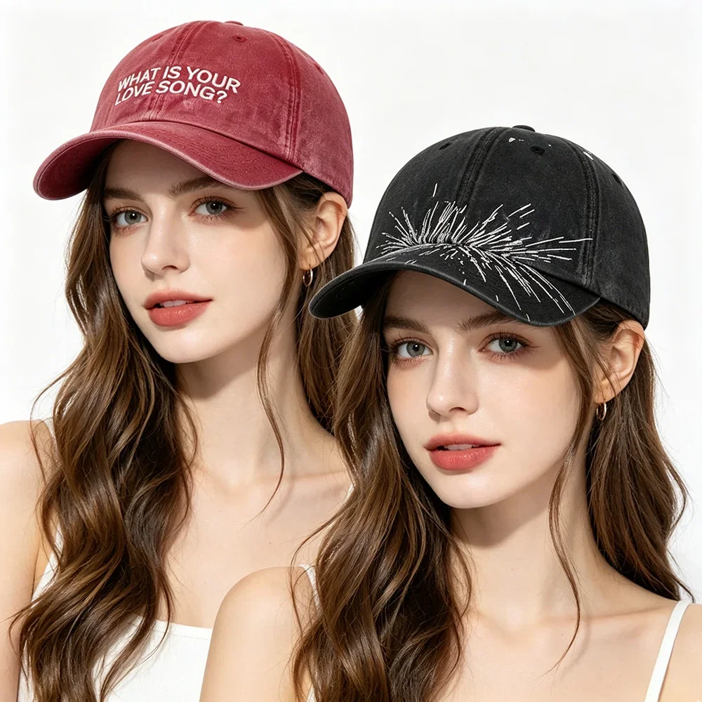 Vintage Washed Cotton Baseball Cap Distressed Printed Soft Top Denim Hat for Men And Women Outdoor Comfortable Unisex Cap