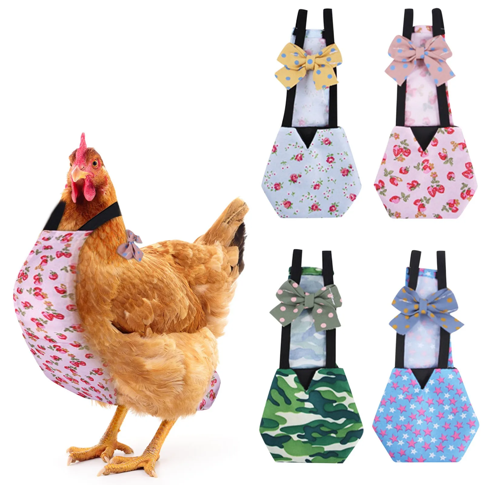 Suministros para mascotas, pañal de pato lavable con estampado de nailon, pañal ajustable para pollo y ganso, ropa con diseño de lazo con banda elástica
