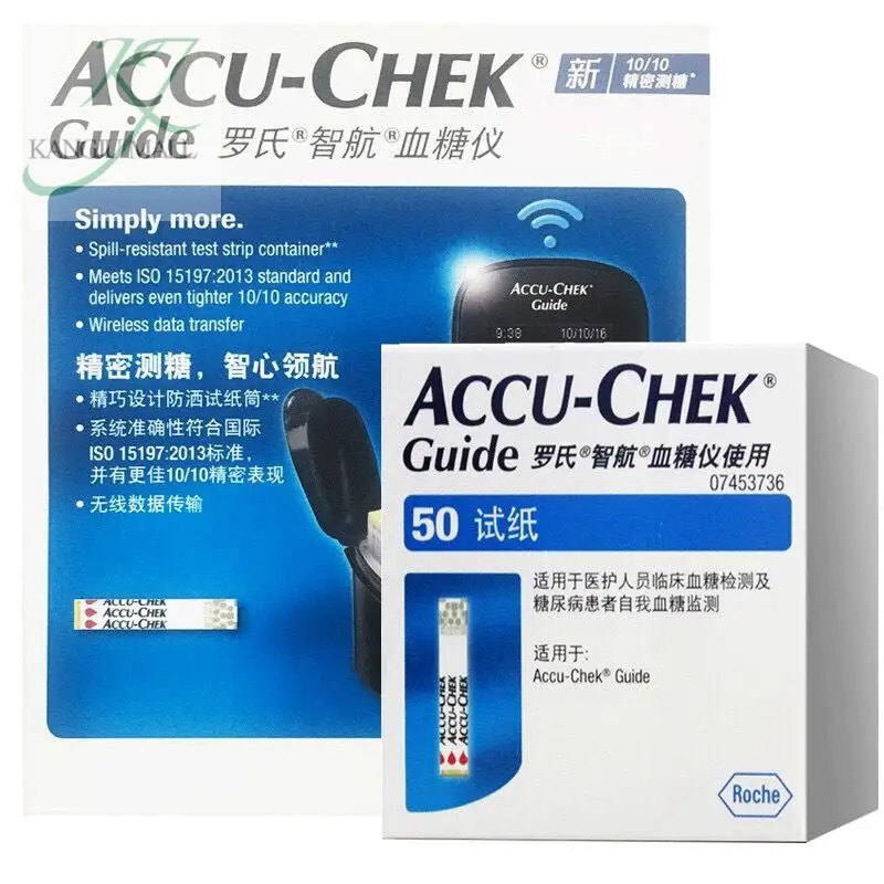 ¡Guía Accu-chek tiras reactivas de glucosa en sangre 50/100 Uds. Instrumento de medición casero de glucosa en sangre médica alemana Roche!