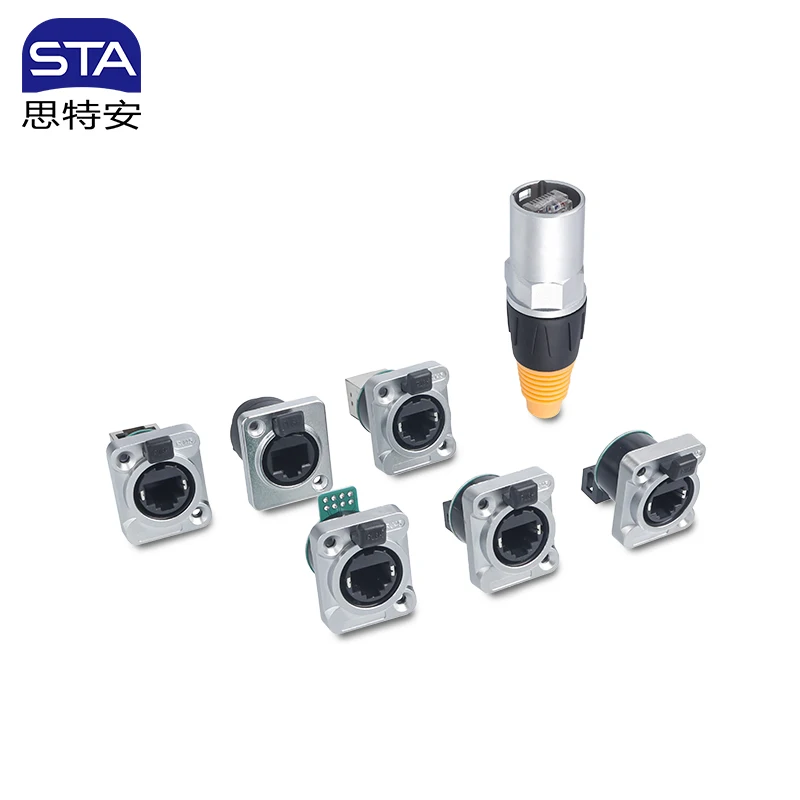 RJ45 IP67 Ethernet Panel Mount Right Angle Waterproof square Socket UTP CAT5E signal Plug Connector for Led Lighting