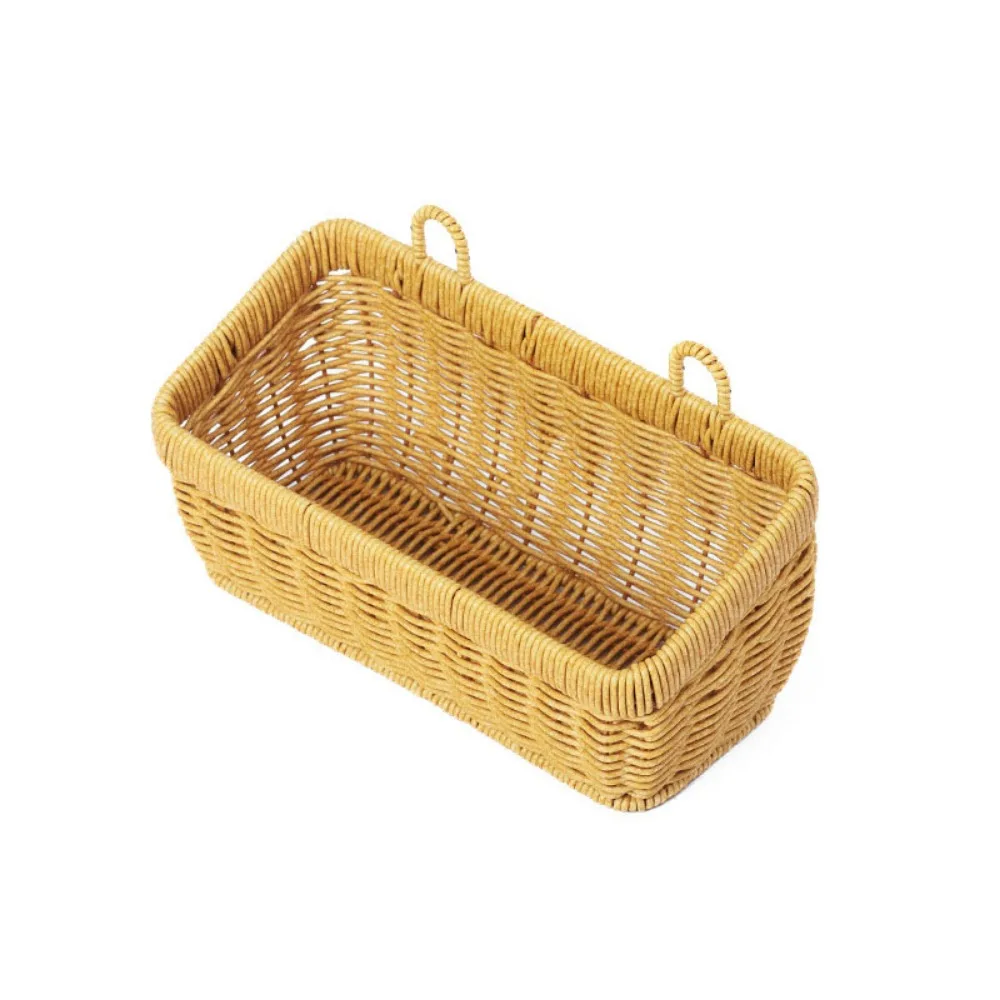 

Wall Mounted Plastic Garlic Storage Basket Simulated Rattan with Handle Wall Hanging Kitchen Organizer Decorative Space Saving