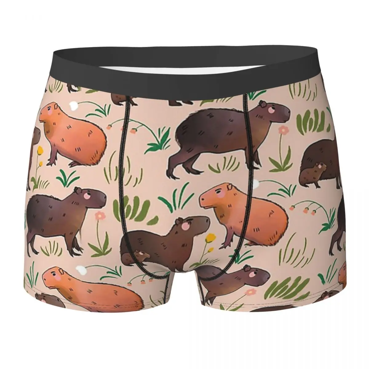 Boxer Underpants Shorts Capybara Green And Brown Animal Pattern Panties Men Breathable Underwear for Homme Man Boyfriend Gifts