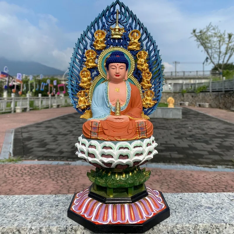 Hand-Carved Hinoki Wood Medicine Buddha Statue - 11x4.7x4.7