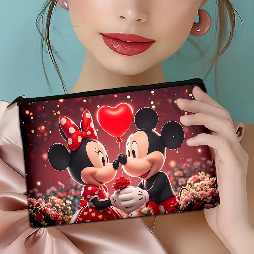 Borsa per il trucco a tema amore caldo Topolino e Minnie da 1 pezzo - Tema di San Valentino, Borsa per riporre gioielli, Custodia con cerniera da viaggio perfetta - Regalo di compleanno divertente