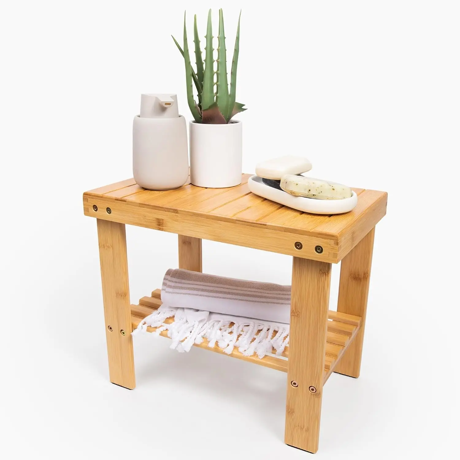 Waterproof Wooden Shower Bench with Storage Shelf, Eco-Friendly Spa Seat Bath Stool for Bathroom, Sauna & Entryway, Available in 3 Sizes