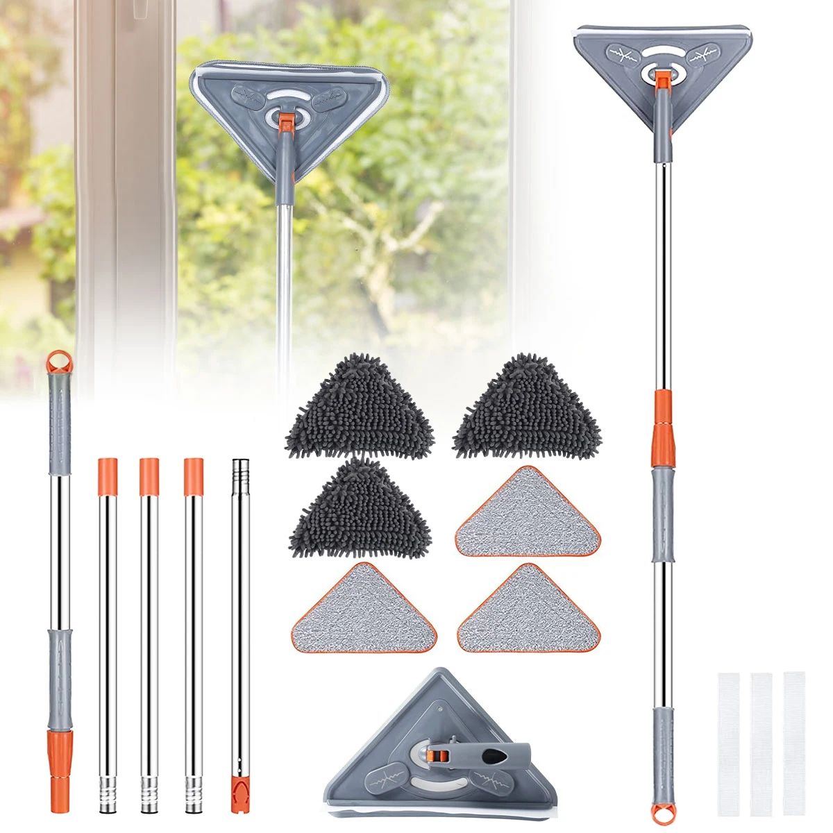 

98 In Wall Cleaner Mop with Long Handle 360° Rotatable Ceiling Dust Mop with 6 Replaceable Mop Pad Dry and Wet Use Triangle