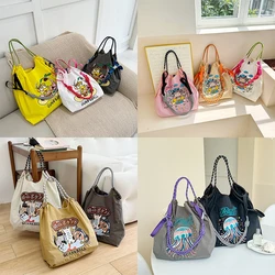 2024 Ball Chain Embroidered Canvas Bag Reusable Bag Kawaii Nylon Fashion Handbag Commuter Shopping Messenger Bag Y2K Girls Gifts