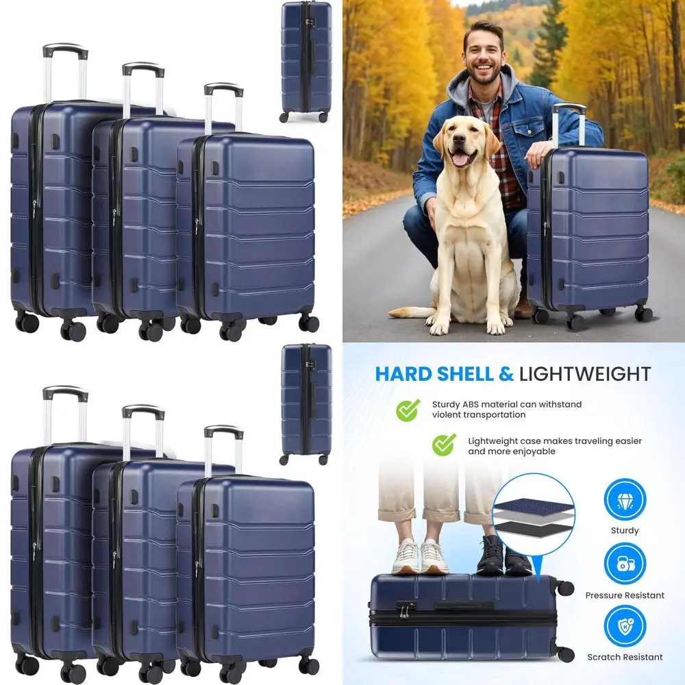 

Lightweight ABS 20-28 Inch Expandable Spinner Suitcase with TSA Lock, Blue