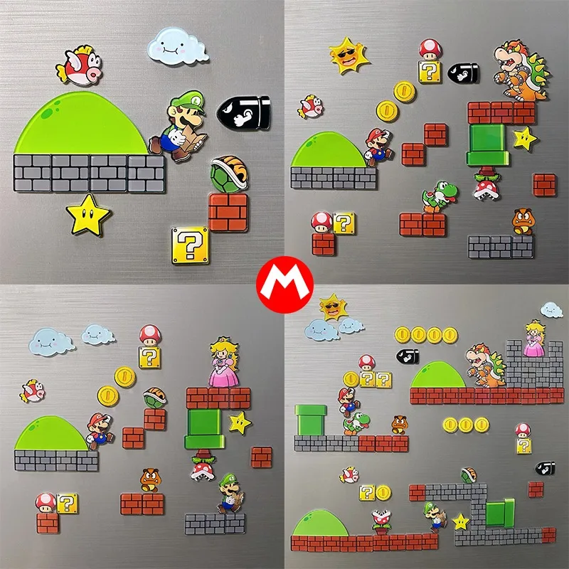 Super Mario Bros Fridge Magnets Anime Message Board Reminder Cartoon Cute Decoration Acrylic Refrigerator Magnetic Stickers Toys