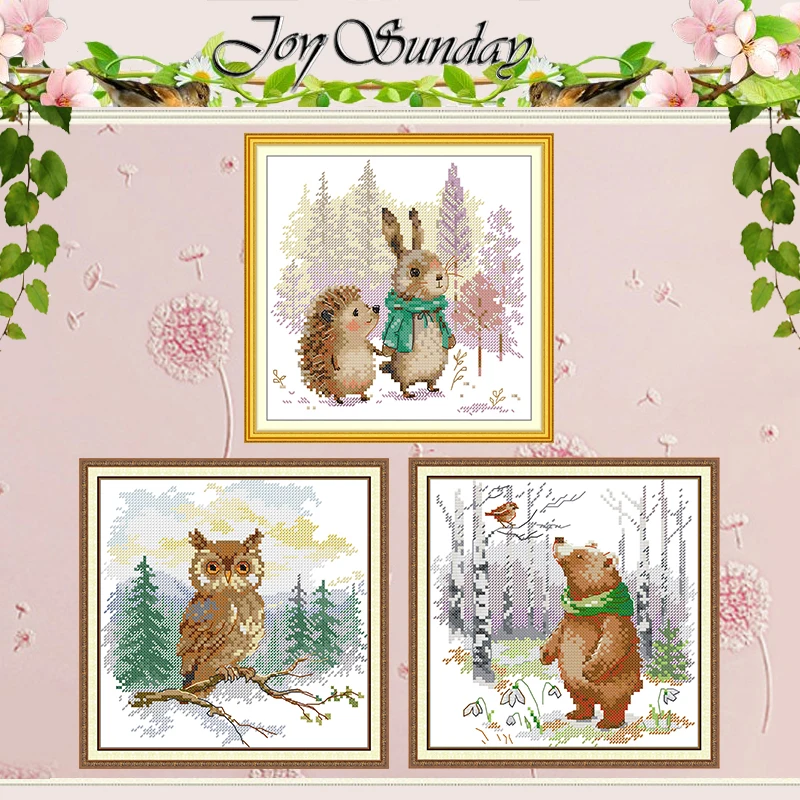 

Hedgehog and Har Bear Owl Patterns Counted Cross Stitch Set 11CT 14CT 16CT Stamped DMC Cross-stitch Kit Embroidery Needlework