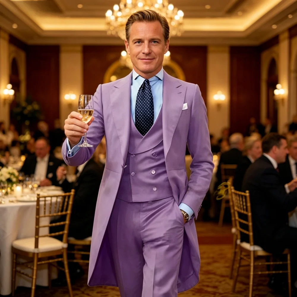 

3 Piece Long Formal Men's Suit for Wedding Solid Color Smoking Suit for Graduation Dance Matching Outfit Set