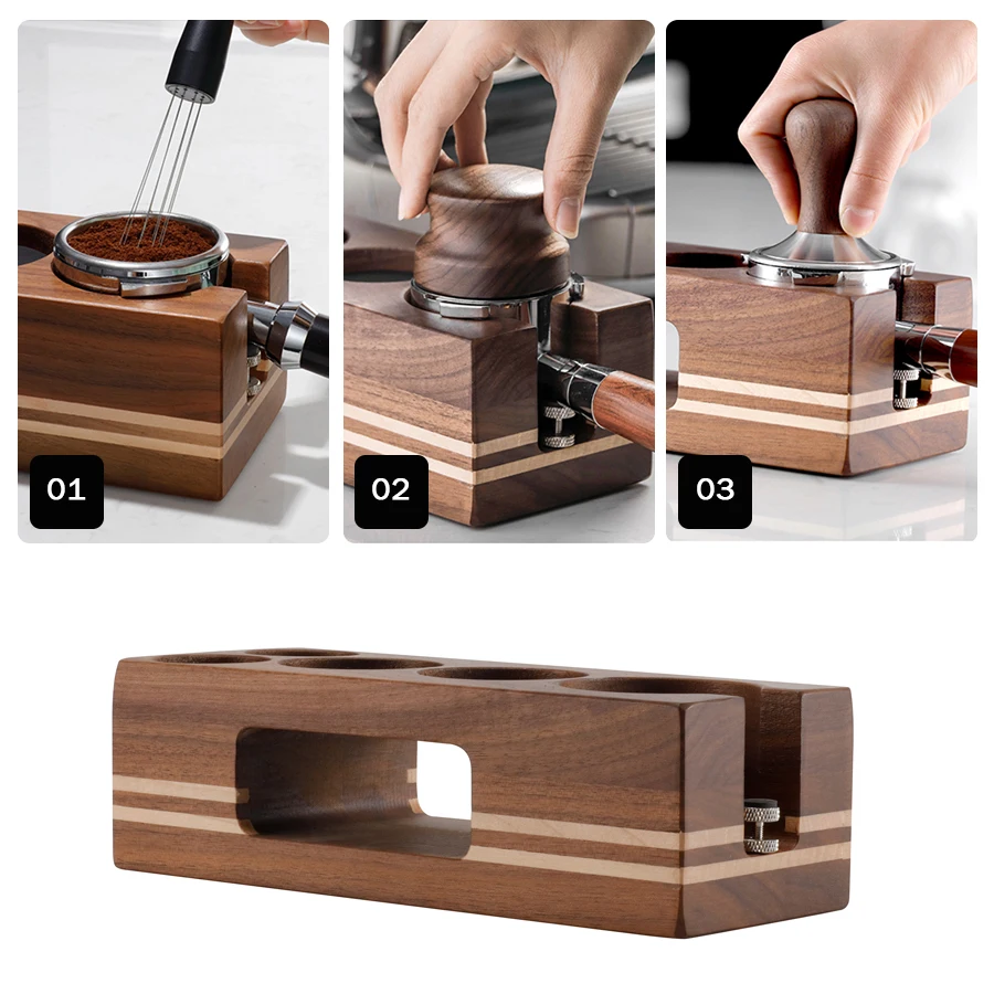 Coffee Tamper Mat Station Stand Portafilter Holder Support Base Rack Walnut Wood For 51MM 54MM 58MM Espresso Accessories Barista