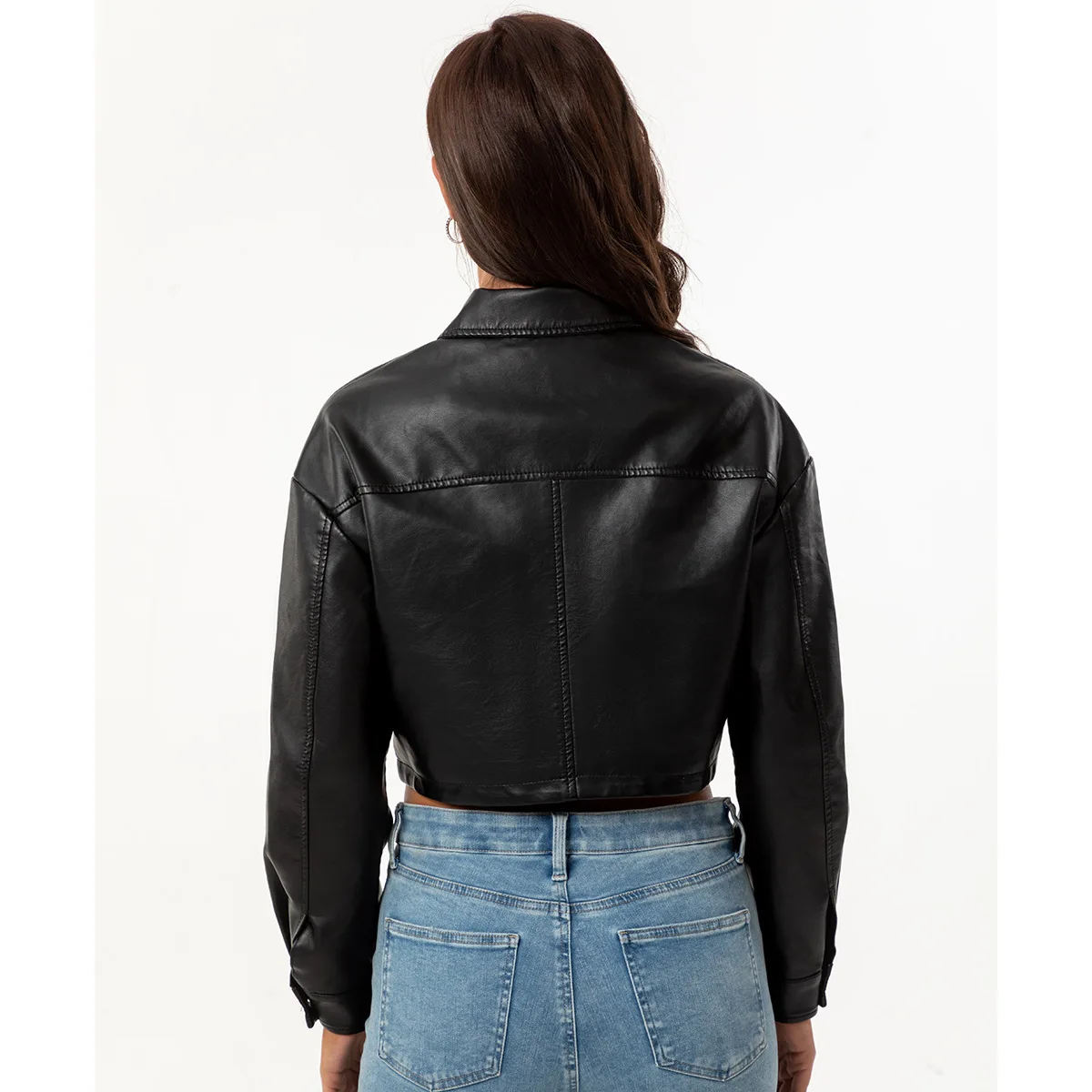 2024 Women's Spring New Loose Casual PU Leather Single-Breasted Short Lapel Fashion Leather Coat