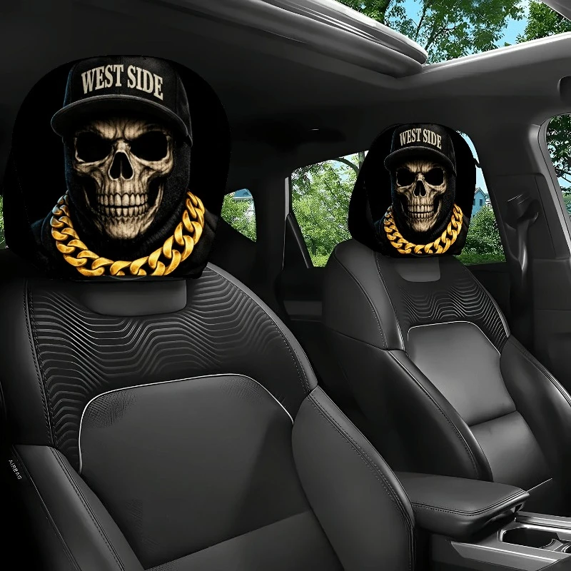 2 Stück Totenkopf-Auto-Kopfstützenbezüge |   Waschbar, einfache Installation |    Stilvolle Auto-Dekoration für Limousinen