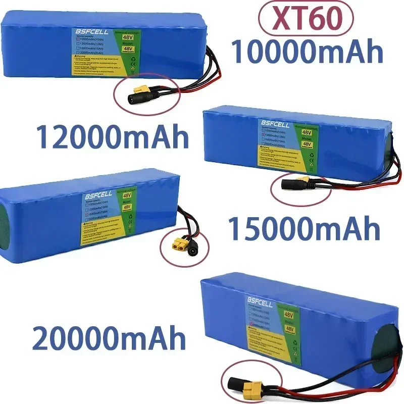 48V E-Bike Battery 10Ah 12Ah 15Ah 20Ah Li-ion Battery XT60 T-plug Wire Connector With BMS For 150W-1000W 13S3P Battery pack