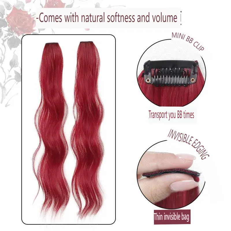 Synthetic Fiber Long Wavy Hair Extensions 2-Piece Set with Ear Hooks for Colorful Female Hair Extensions