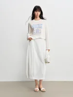 ZIQIAO 2026 Spring Women's White Sculptural Bud Skirt - Mid-Length A-Line Floral-Inspired Design for Casual and Date Wear 3