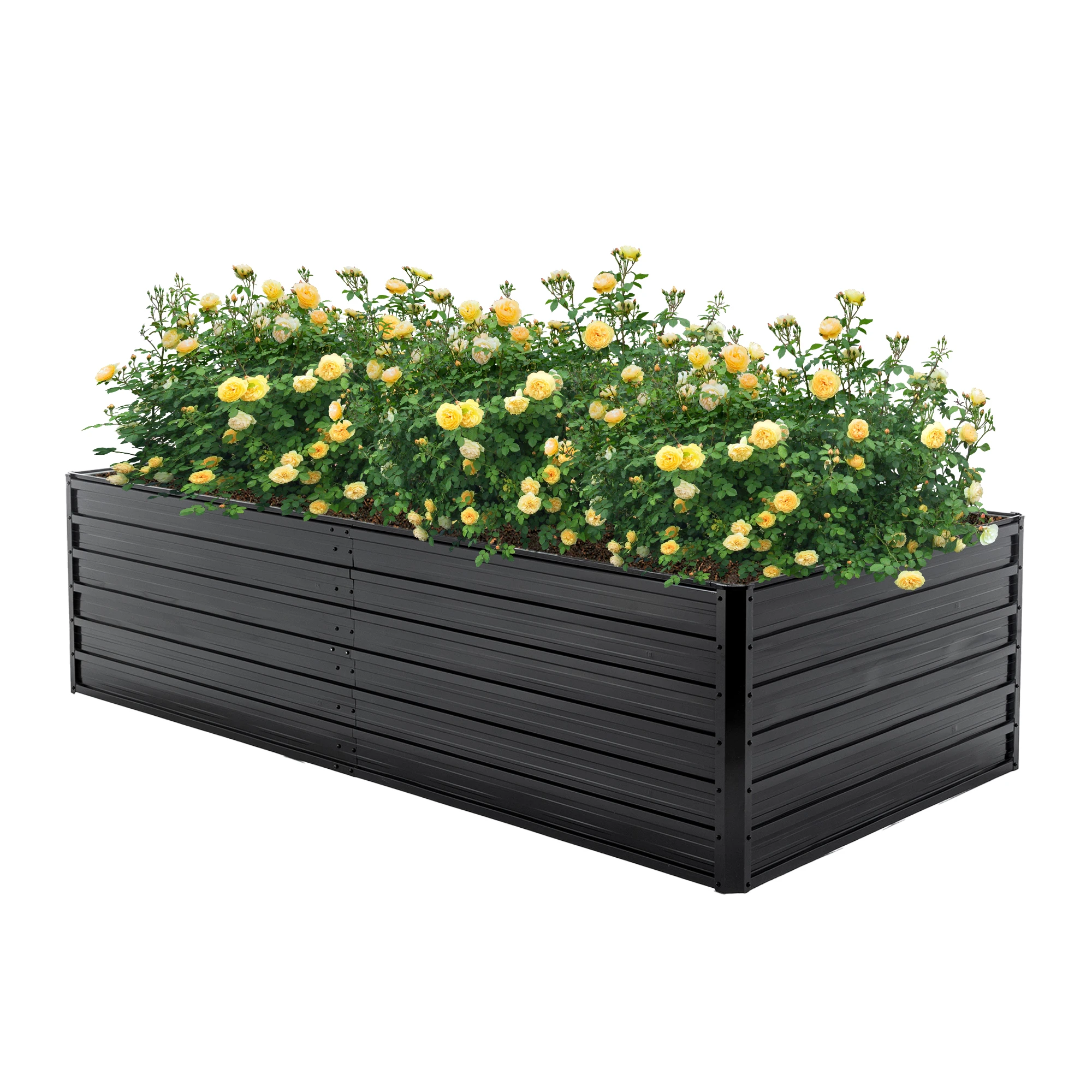 7.2x3.6x2 ft Heavy Duty Galvanized Raised Garden Bed Kit Outdoor Planter Box for Vegetables Flowers Fruit Herbs Black