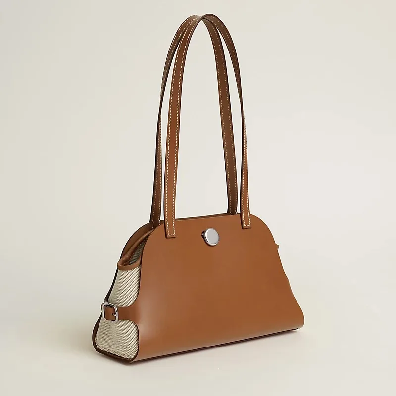 Luxury Swift Leather Shoulder Bag with Removable Pouch, Etriviere Buckle & Clou de Selle Closure, High Quality Women's Handbag