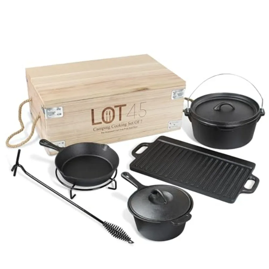 

Lot45 PreSeasoned Dutch Oven Camping Cooking Set Cookware Cast Iron Griddle 4qt Dutch Oven Griddle Pan Frying Pan PreSeasoned C