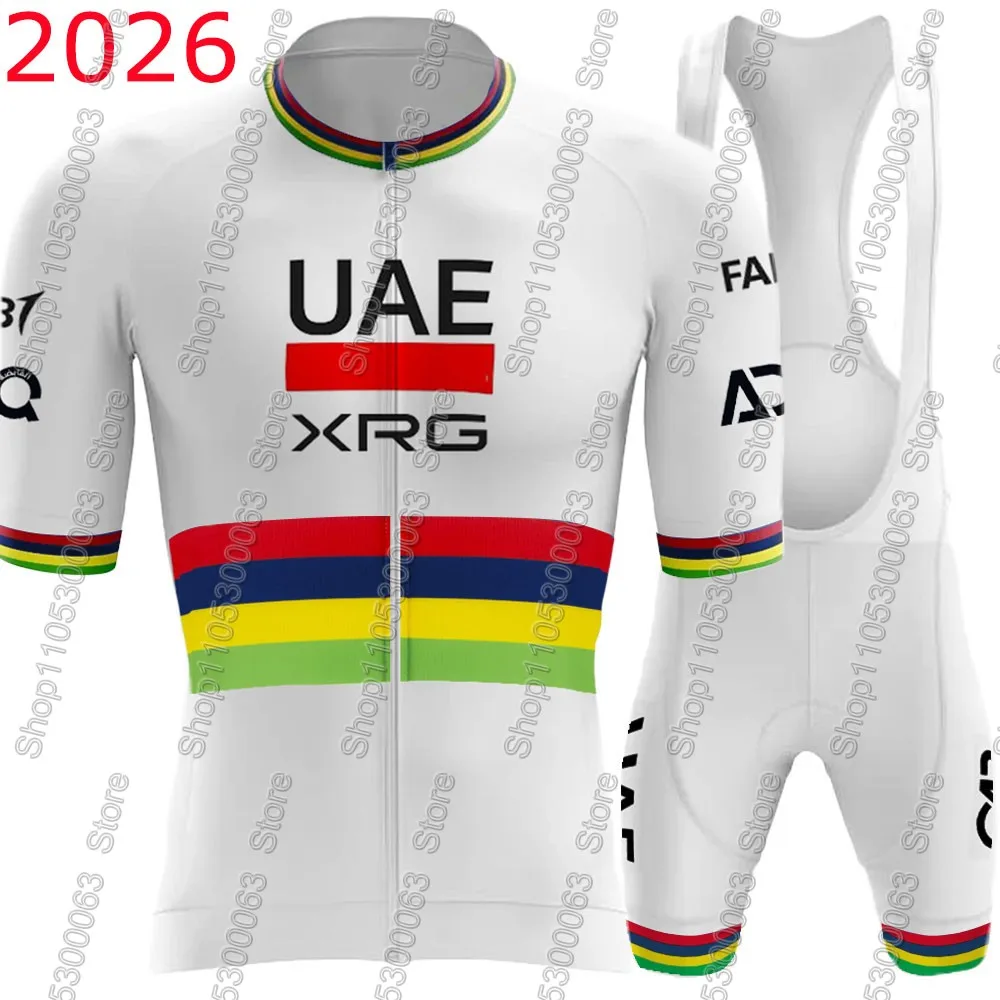 Ensemble de maillot de cyclisme TDF Champion du Monde Émirats Arabes Unis 2026 pour homme, tenue rose Tadej Pogacar, maillot de vélo de route et short à bretelles
