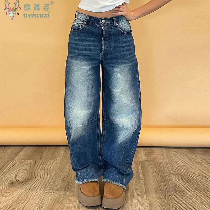 

Women's Vintage Wide Leg Jeans Washed Chic Blue Baggy Straight Denim Trousers Autumn New Outdoor Party Causal High Waist Pants