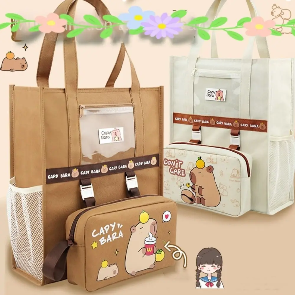 

Capybara Tote School Bag Large-capacity Cartoon Stationery Storage Bag Waterproof Portable Students Tutorial Bag