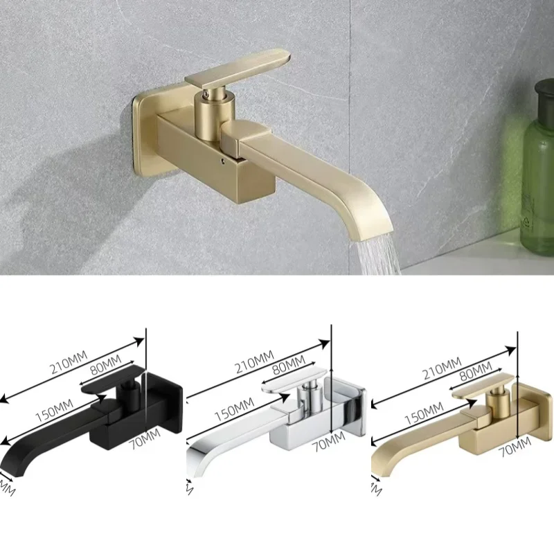 Brushed Gold ,Grey Bathroom Balcony Single-Ccold Wall-Type Extended Faucet Mop Pool Quick-Open Rotatable Copper Faucet