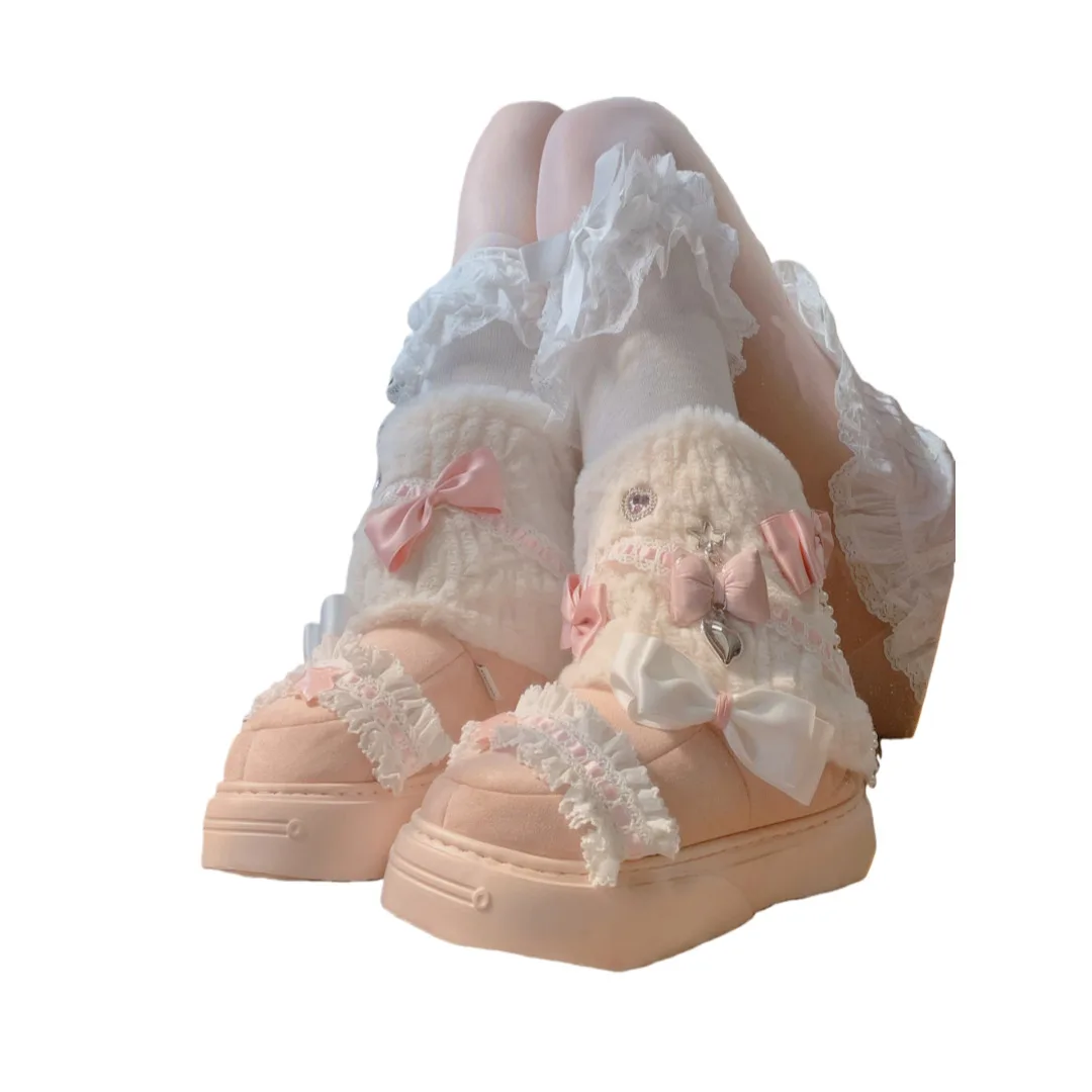Immagine 7: Stivali Lolita giapponesi da donna Costumi Cosplay Scarpe Stivaletti da neve con fiocco carino Pelliccia di coniglio finta Stivaletti caldi invernali con suola spessa