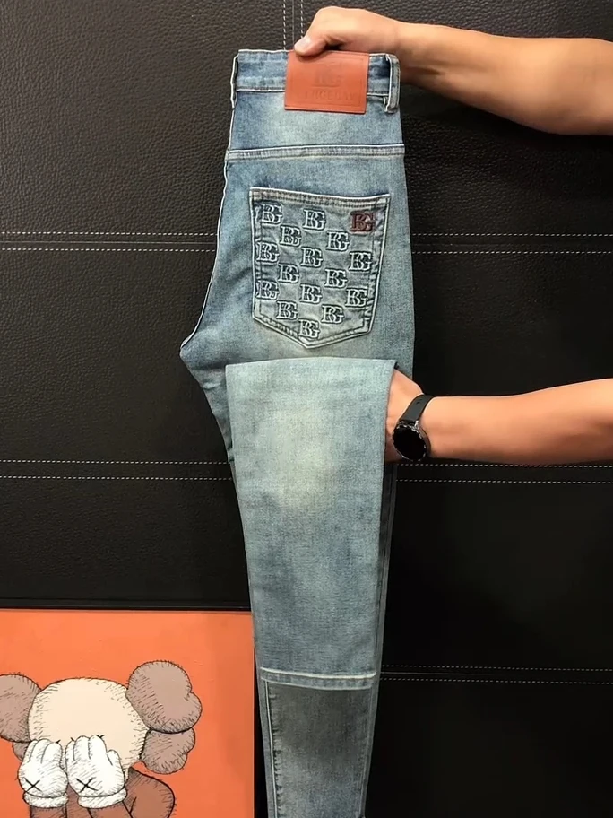 

High Quality Men's Jeans Spring Autumn New Style Personality Versatile Business Trendy Slim Fit Standard Edition Water Washed