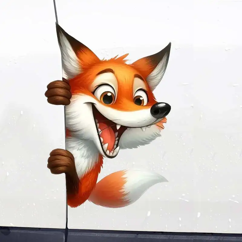 Happy Fox Animal Peeking Corner Car Sticker Vinyl Decal Bumper Rear Window Laptop Self-Adhesive Auto Parts TM100