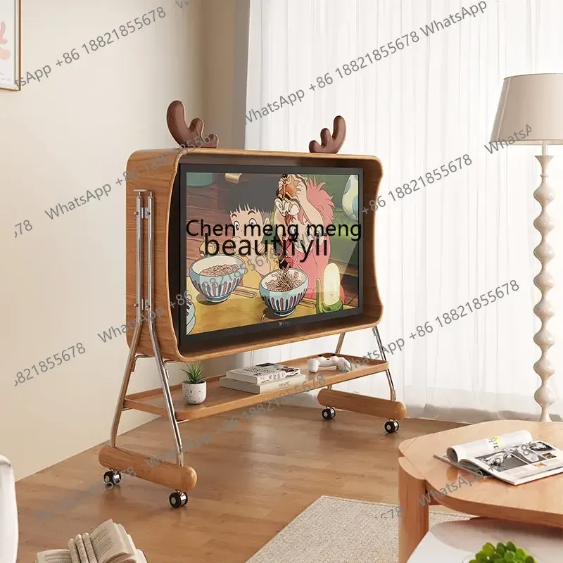 M182 Small Apartment Living Room Bedroom 43/55/65-Inch Retro Floor Movable High-Leg TV Cabinet